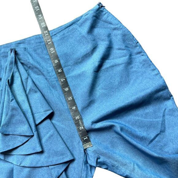 NWT Fashion Mia Womens S Ruffle Sided Pants Chambray High Waisted Blue Appr 28” - Picture 7 of 9